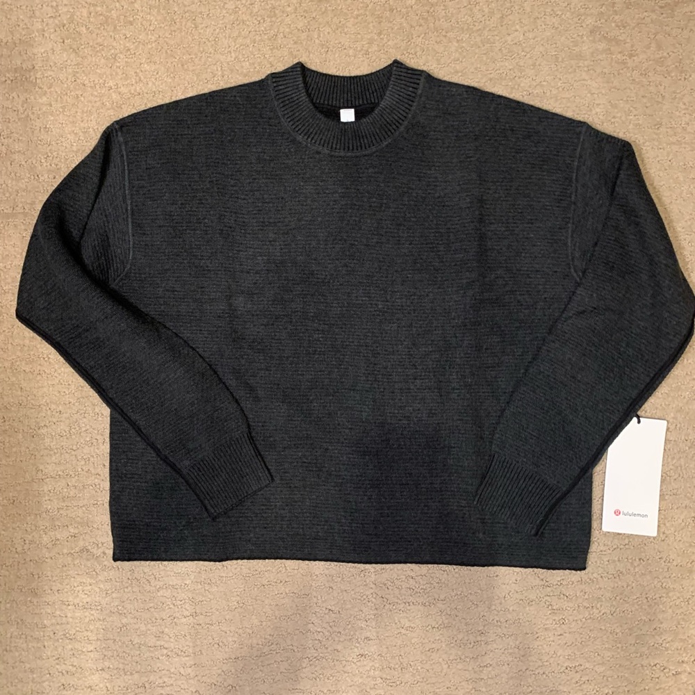 NWT! Lululemon Reversible Double Knit Crew Neck Sweater in Black/Gray